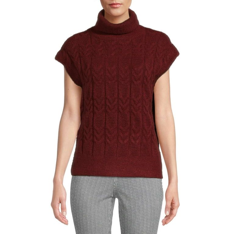 Time and Tru Women's Mock Neck Cable Vest Sweater | Walmart (US)