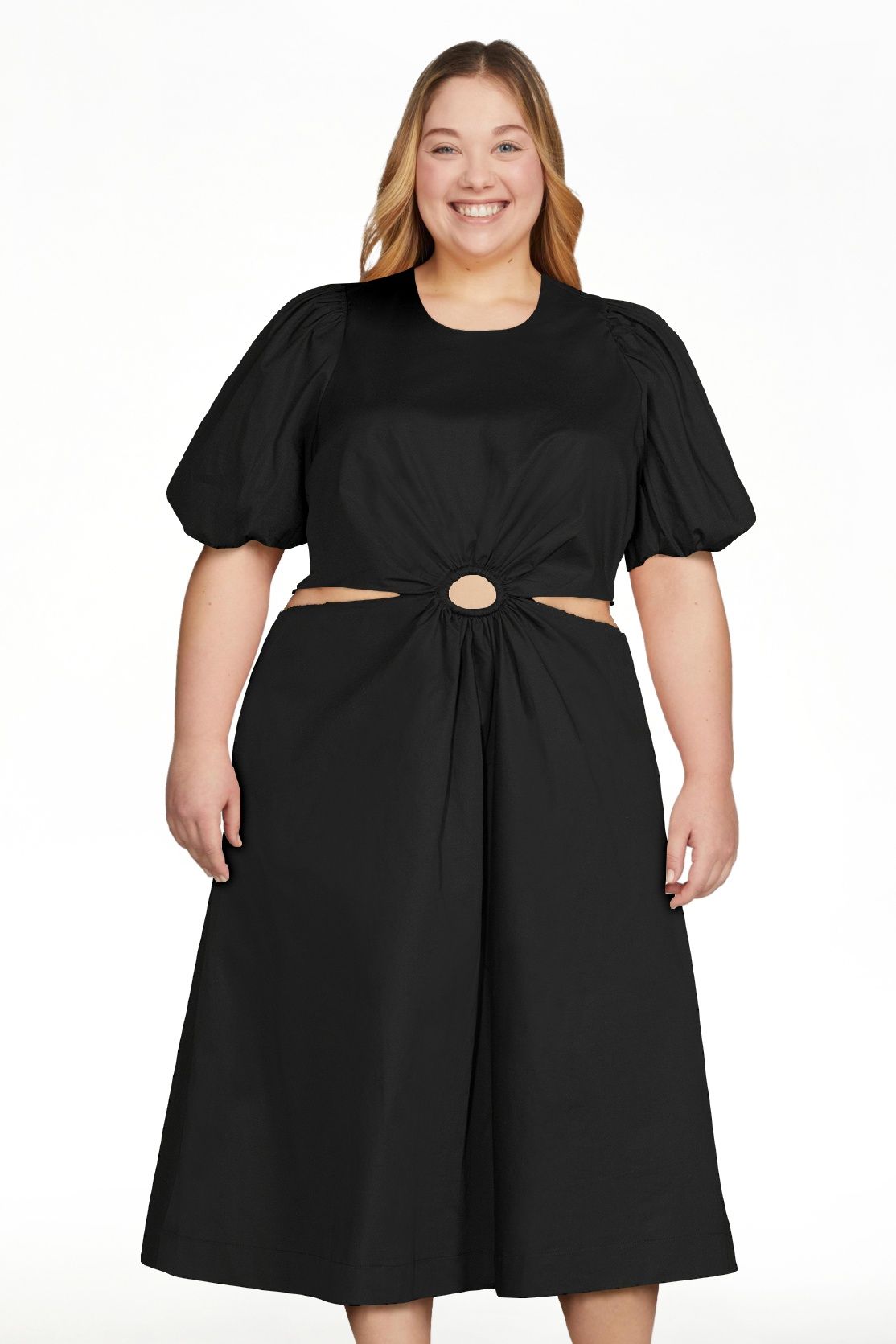 Scoop Women's Cut Out Midi Dress with Puff Sleeves, Sizes XS-XXL | Walmart (US)