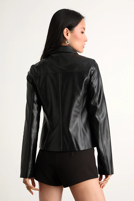 Rossana Black Vegan Leather Collared Jacket | Lulus