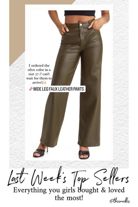 Wide leg, faux leather pants in olive green, I ordered size 27 from the Nordstrom anniversary sale 💛 // Franklin wide leg pants by BlankNYC

#LTKFind #LTKxNSale #LTKunder100