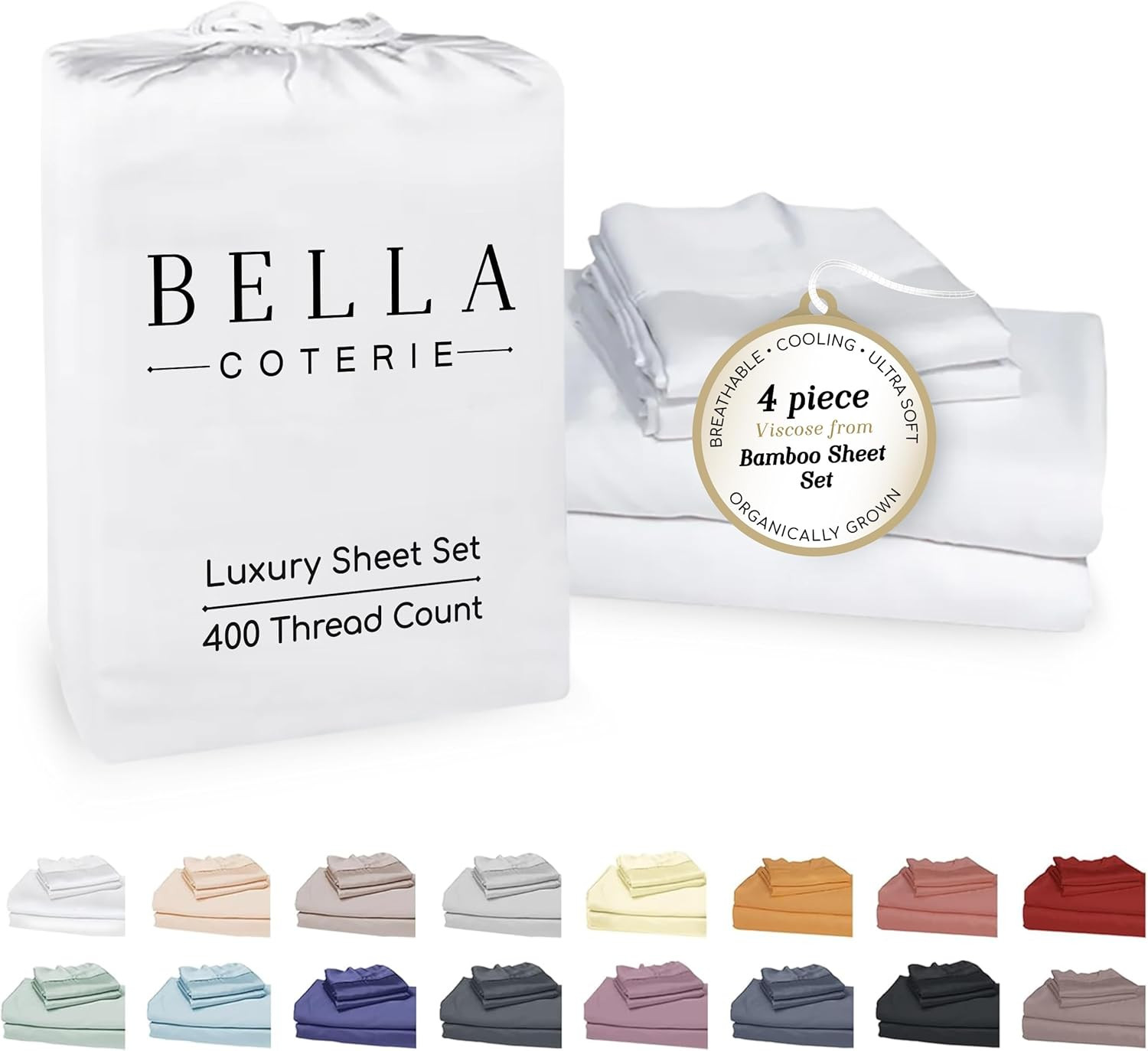 Bella Coterie Luxury Bamboo Viscose Queen Size Sheet Set | Amazon (US)