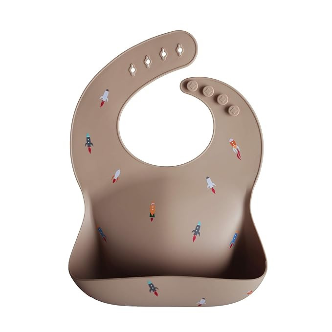 mushie Silicone Baby Bib | Adjustable Fit Waterproof Bibs (Rocket Ship) | Amazon (US)