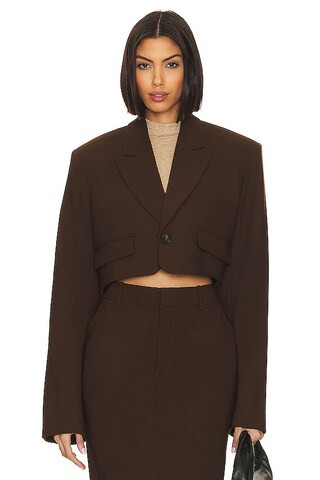 GRLFRND The Cropped Blazer in Ganache Brown from Revolve.com | Revolve Clothing (Global)
