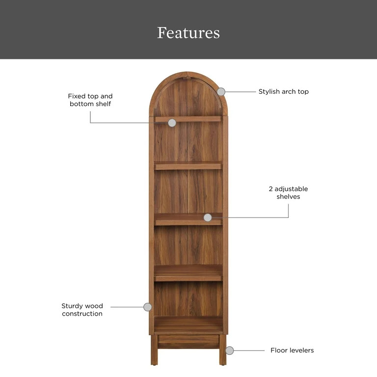 Better Homes & Gardens Juliet Narrow Arch Bookcase, Walnut | Walmart (US)