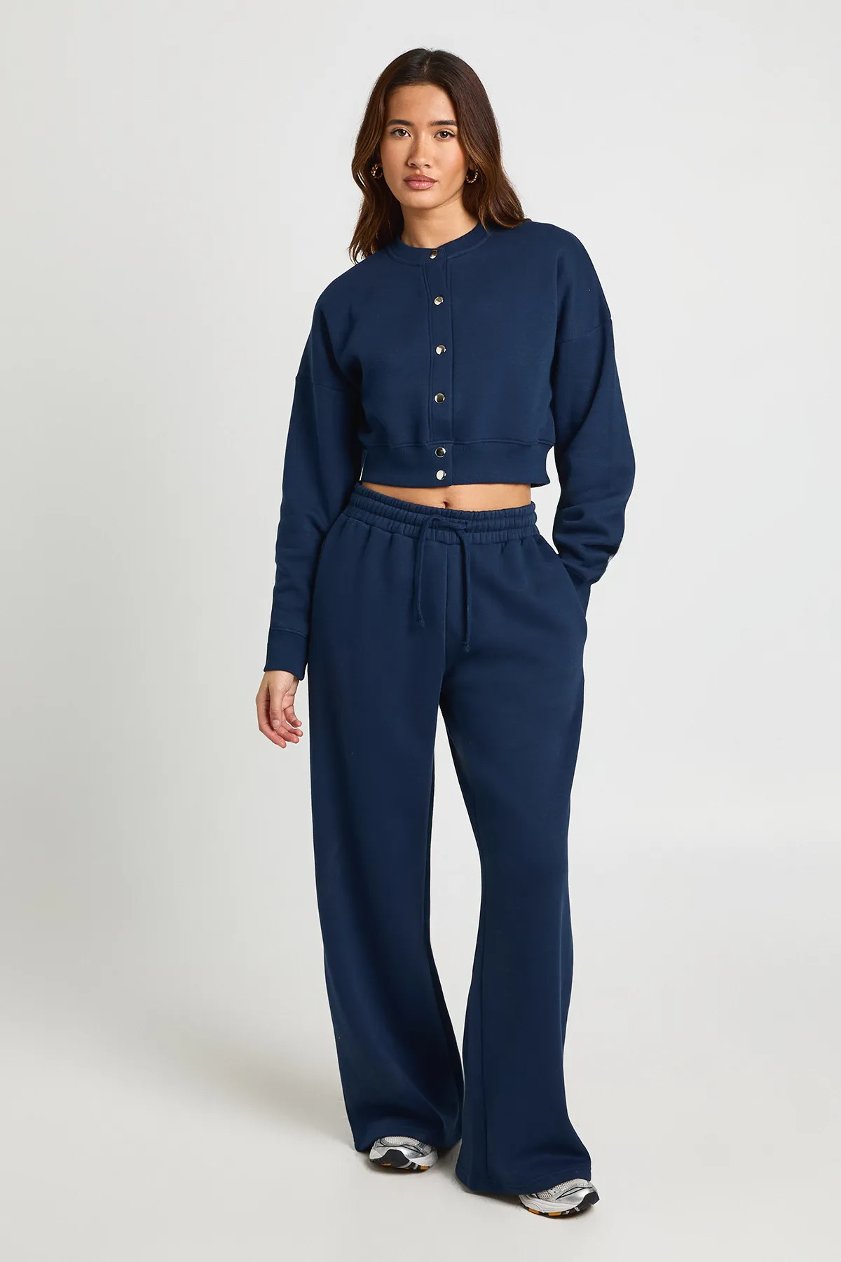 Navy Fitted Bomber Sweatshirt Tracksuit | Boohoo USA | boohoo (US & Canada)
