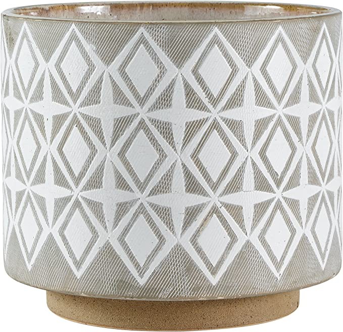 Amazon Brand – Rivet Geometric Ceramic Planter, 8.7"H, White and Grey | Amazon (US)