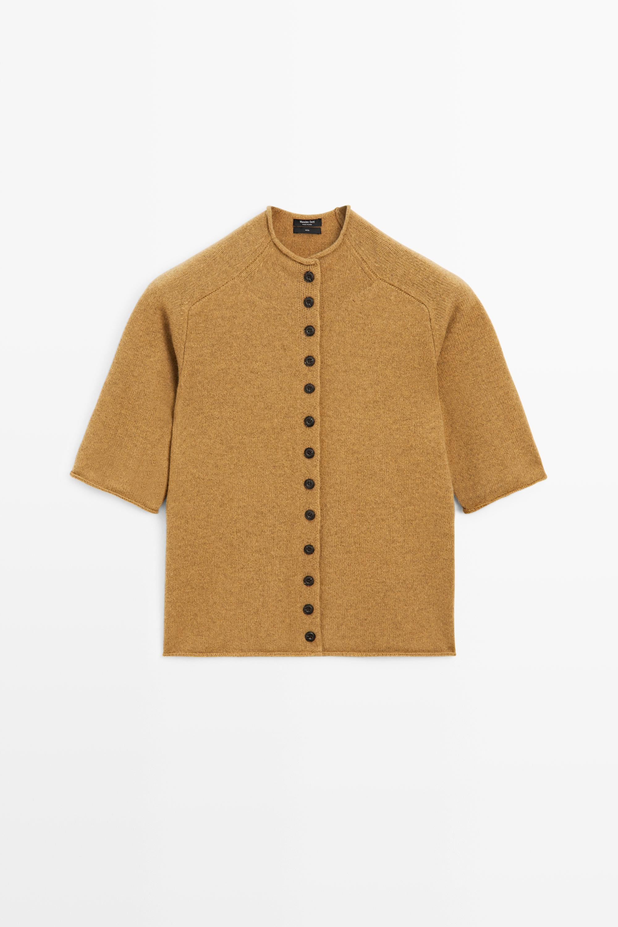 100% wool funnel neck knit cardigan | Massimo Dutti US