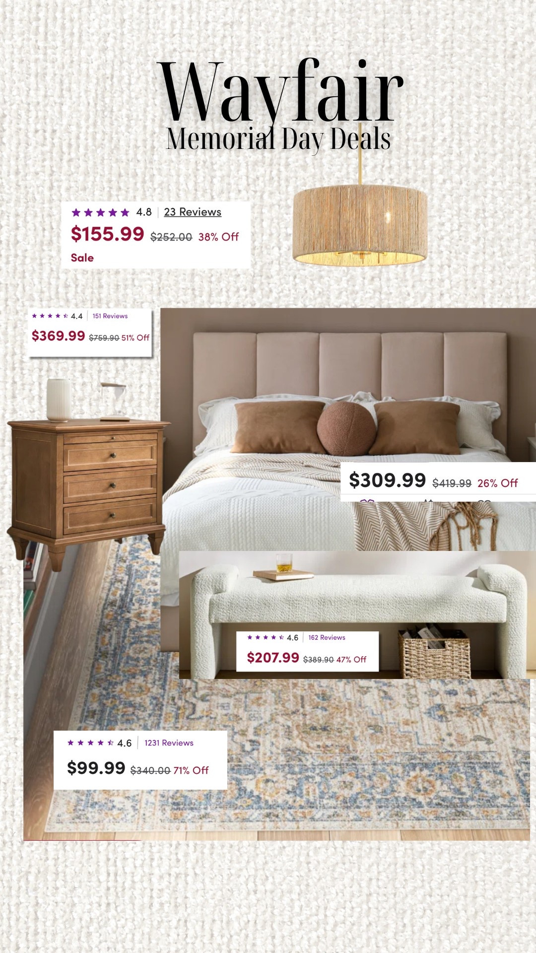 Wayfair Memorial Day Sale!


Bedroom furniture
Bedroom inspo
Bed, nightstand, lighting

#LTKSaleAlert #LTKHome