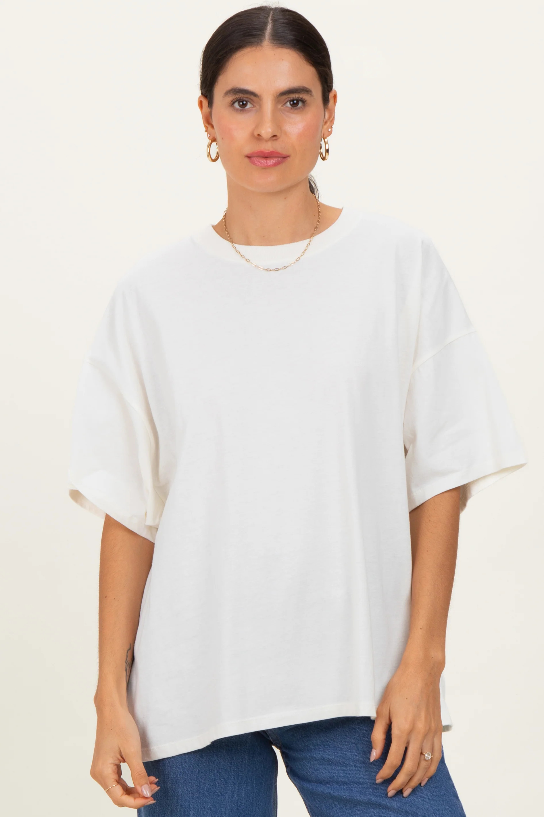 Cream Crew Neck Short Sleeve Oversized T-Shirt | PinkBlush Maternity