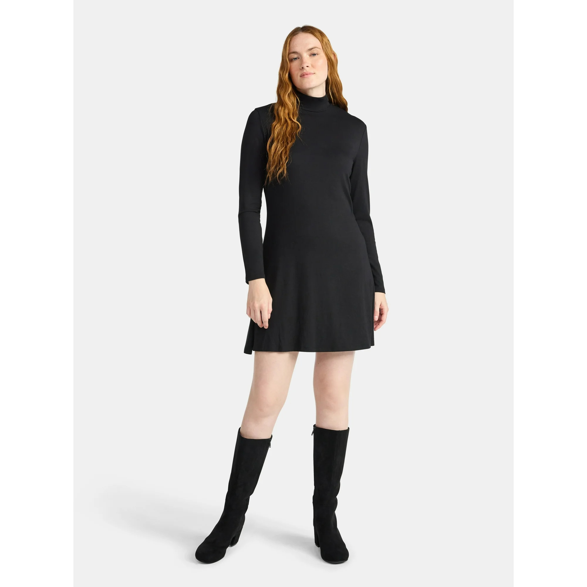 Time and Tru Women's Mock Neck Mini Dress with Long Sleeves, XS-XXXL | Walmart (US)