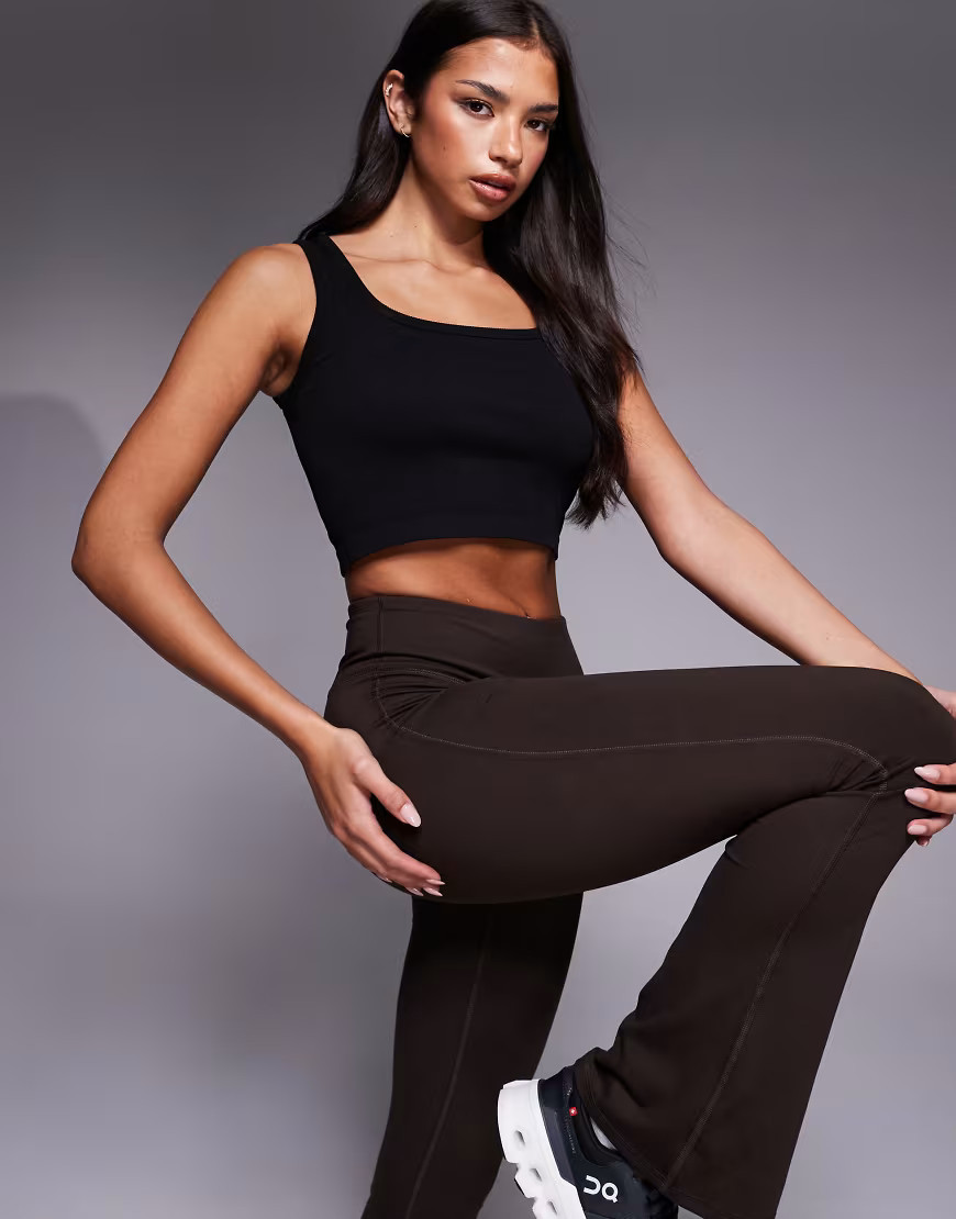 4505 seamless rib knit square neck cropped active tank top in black | ASOS (Global)