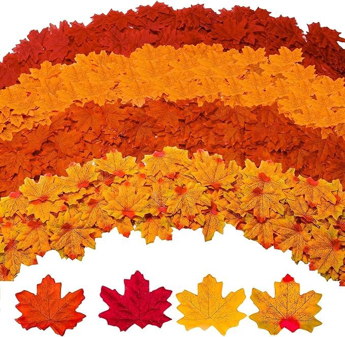 Gibot 400 Pcs Artificial Maple Leaves 4 Colors Fake Fall Leaves Silk Autumn Leaves for Weddings, ... | Amazon (US)