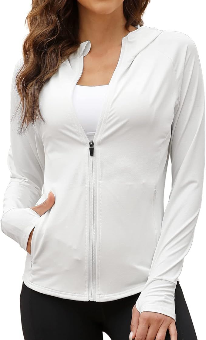 We1Fit Women's UPF 50+ Sun Protection Jacket Hoodie Sun Shirts Hiking Running Athletic Shirt | Amazon (US)