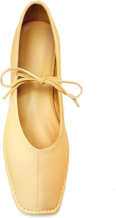 Lace Up Square Toe Ballet Flats for Women Cute Bow Slip On Mary Jane Flats Casual Ballerina Shoes | Amazon (US)