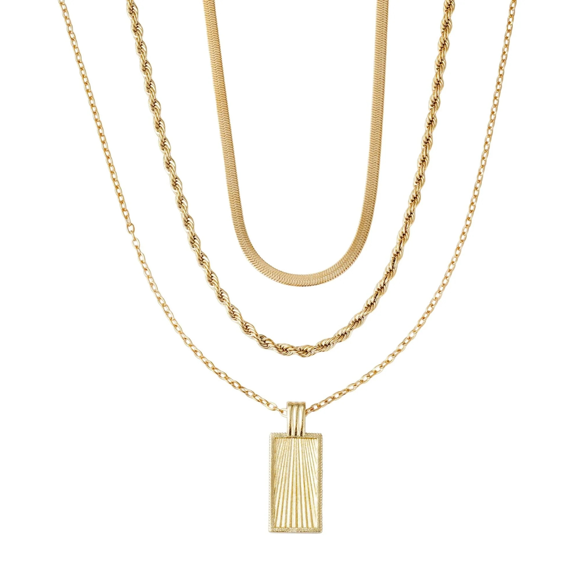 Tarnish Resistant 18k Gold Plated Dog Tag 3-Piece Necklace Set | Shop Simon