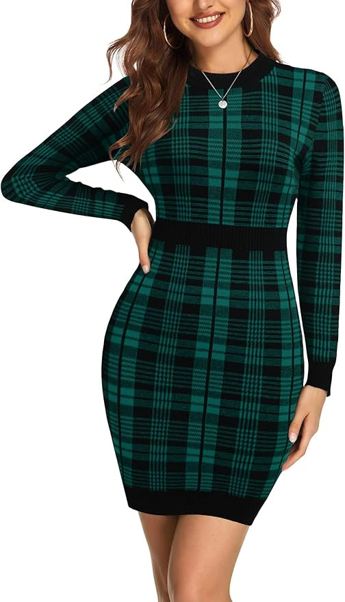 Beyove Women's Colorblock Striped Long Sleeve Cotton Knit Sweater Bodycon Dress XS-XXL | Amazon (US)