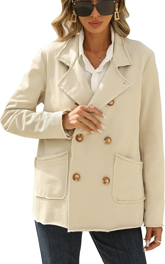 SCOFEEL Women's Trench Coats Double Breasted Long Sleeve Sweatshirt Blazer Classic Fall Winter Fr... | Amazon (US)