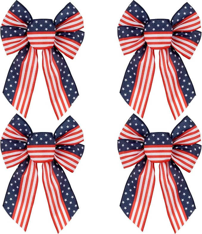 PATRIOTIC STARS AND STRIPES DESIGN: Includes 4 red white and blue wreath bows with classic Americ... | Amazon (US)