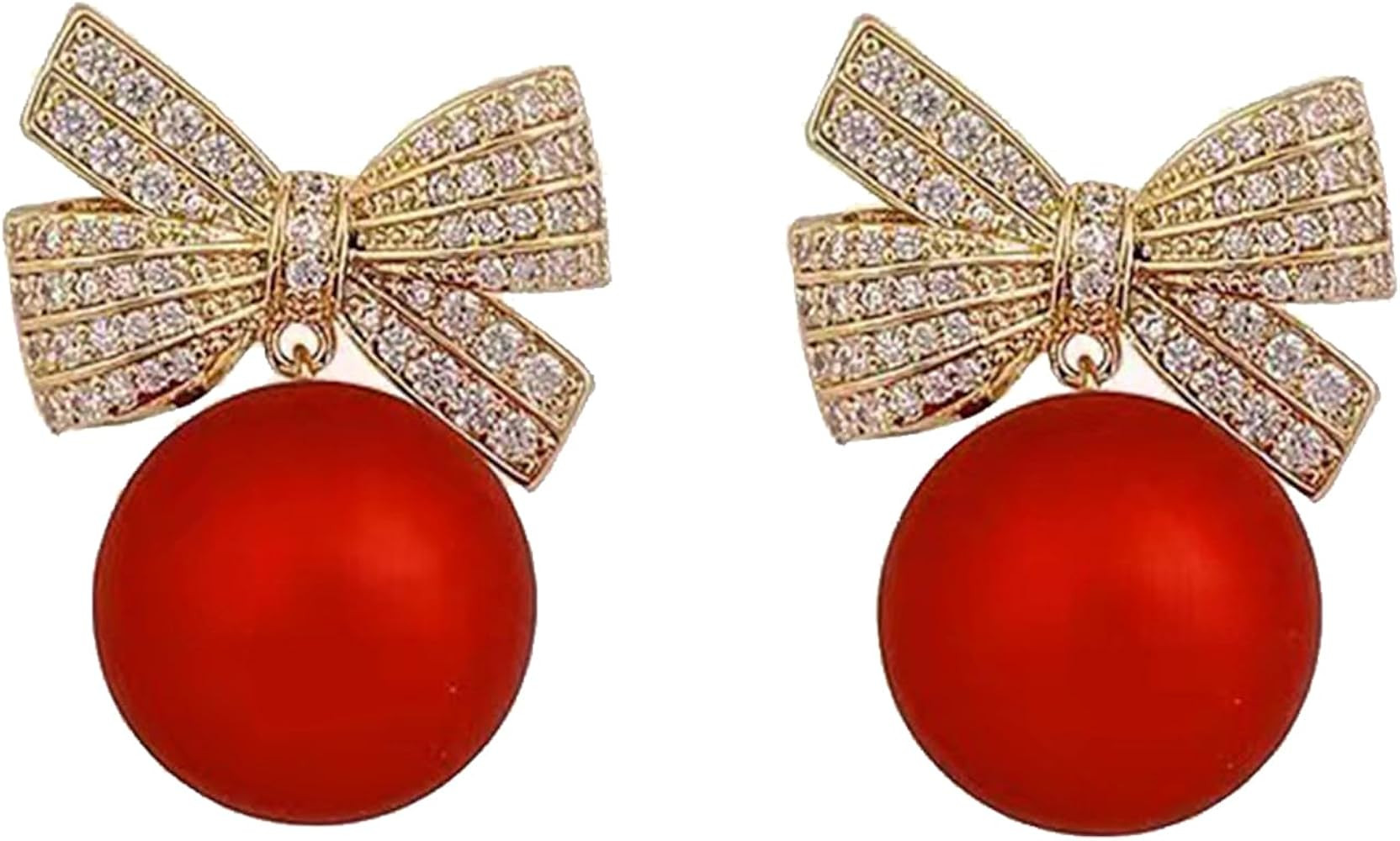 Pearl Bow Earrings for Women Christmas Bow Earrings Rhinestone Bow Earrings Red Ball Xmas Earring... | Amazon (US)
