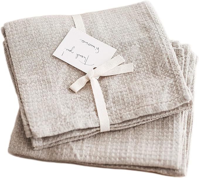 Pure 100% Linen Dish Towels - Set of 2 Linen Kitchen Towels Waffle Weave Natural Color - 13 x 29-... | Amazon (US)