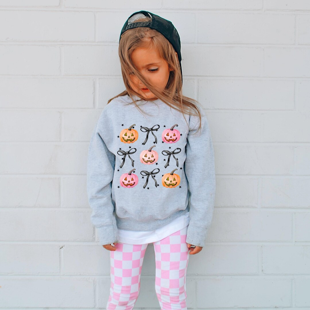 Pink Pumpkin and Bows Halloween Shirt for Girls Cute Coquette Halloween Sweatshirt Spooky Season ... | Etsy (US)