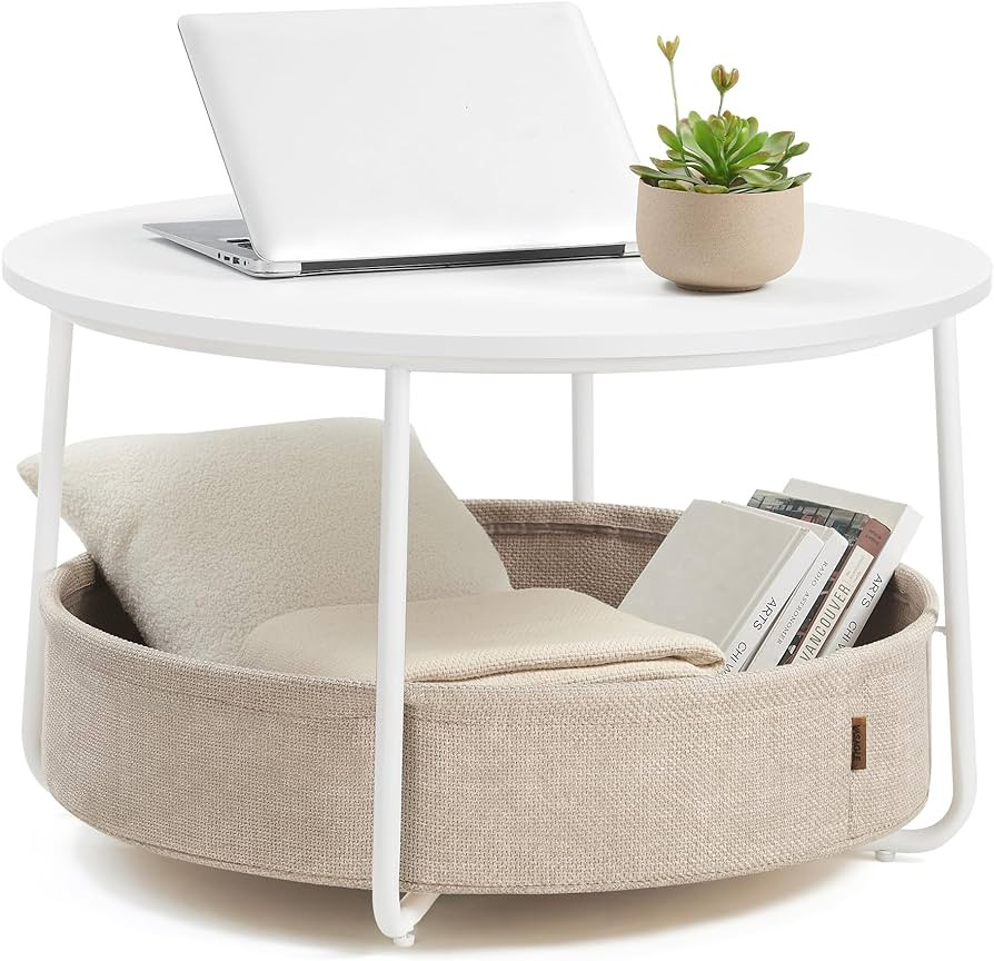 VASAGLE Coffee Table with Storage, Round Center Table for Living Room with Fabric Basket, Modern ... | Amazon (US)