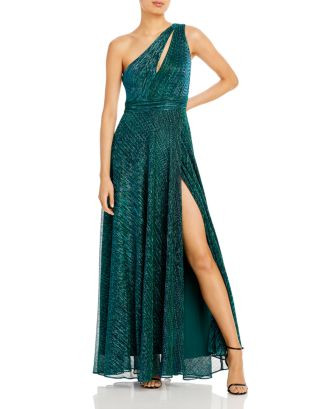 AQUA One Shoulder Crinkled Metallic Gown - Exclusive  | Bloomingdale's Women | Bloomingdale's (US)