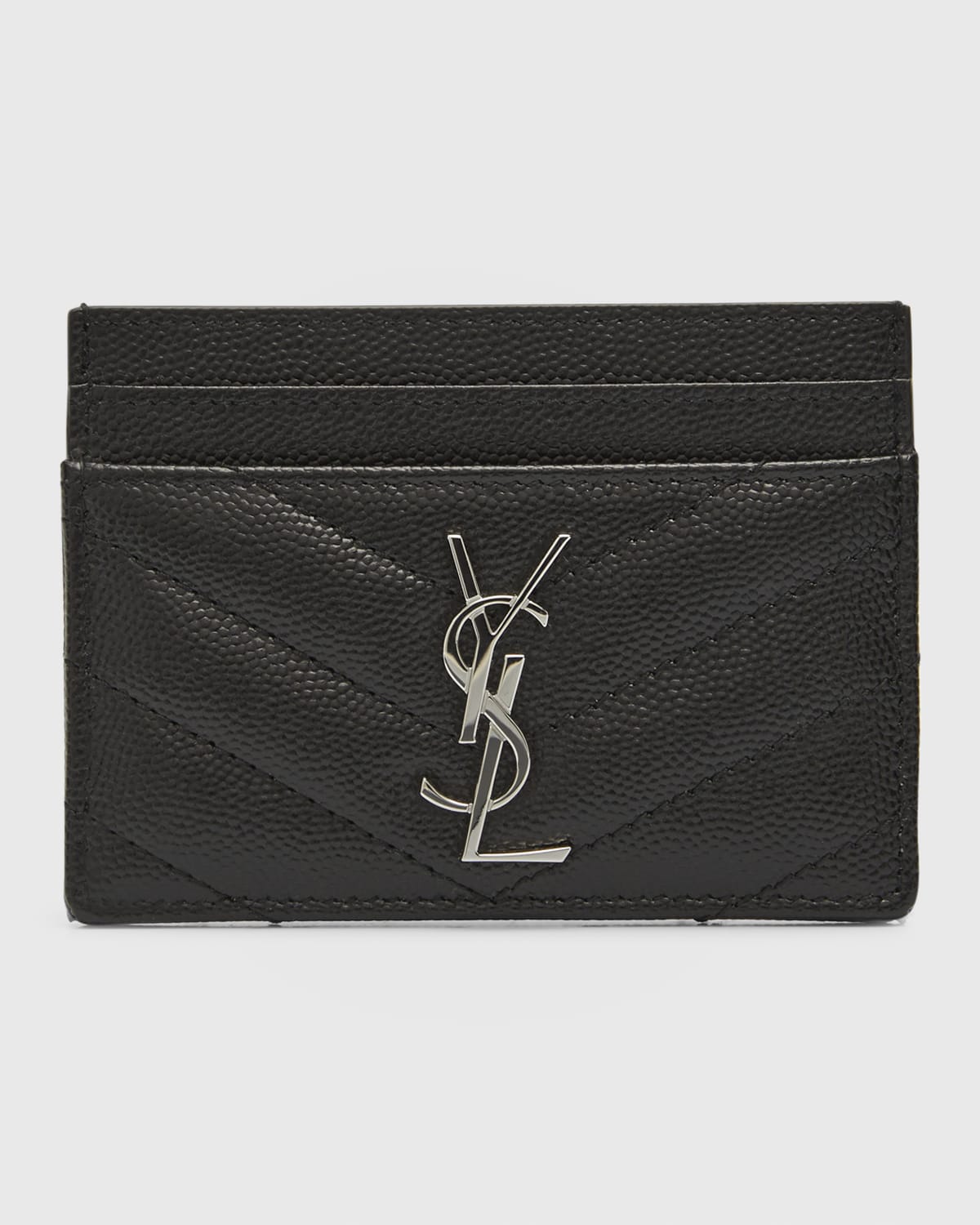 YSL Grain de Poudre Leather Card Case, Golden Hardware | Neiman Marcus