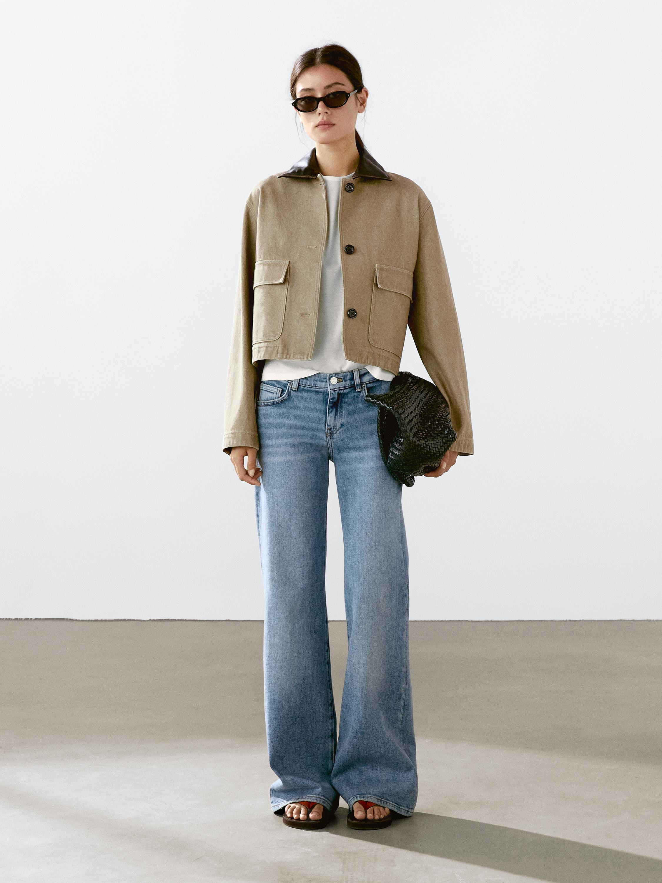 Jacket with detachable leather collar detail | Massimo Dutti UK