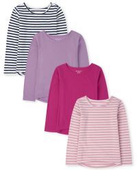 Girls Long Sleeve Basic Layering Tee 4-Pack | The Children's Place  - MULTI CLR | The Children's Place