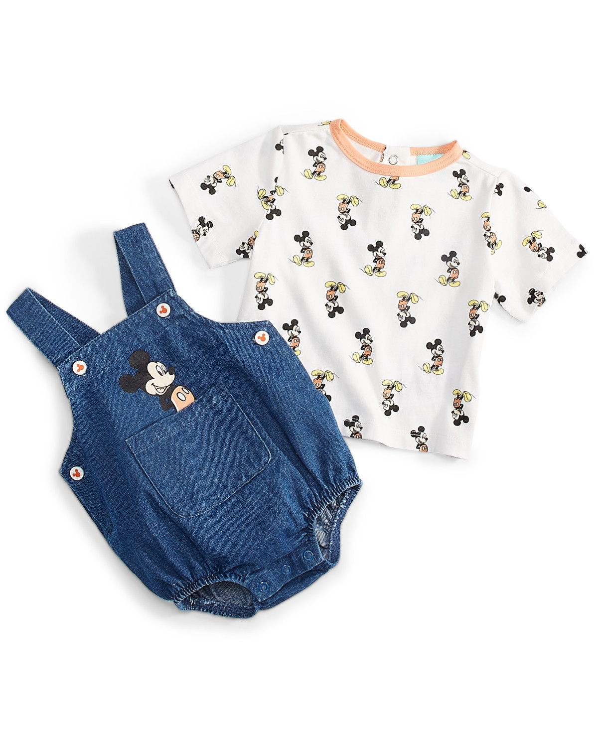 Disney Baby Boys Mickey Mouse T-Shirt & Woven Denim Shortall, 2 Piece Set - Multi | Macy's