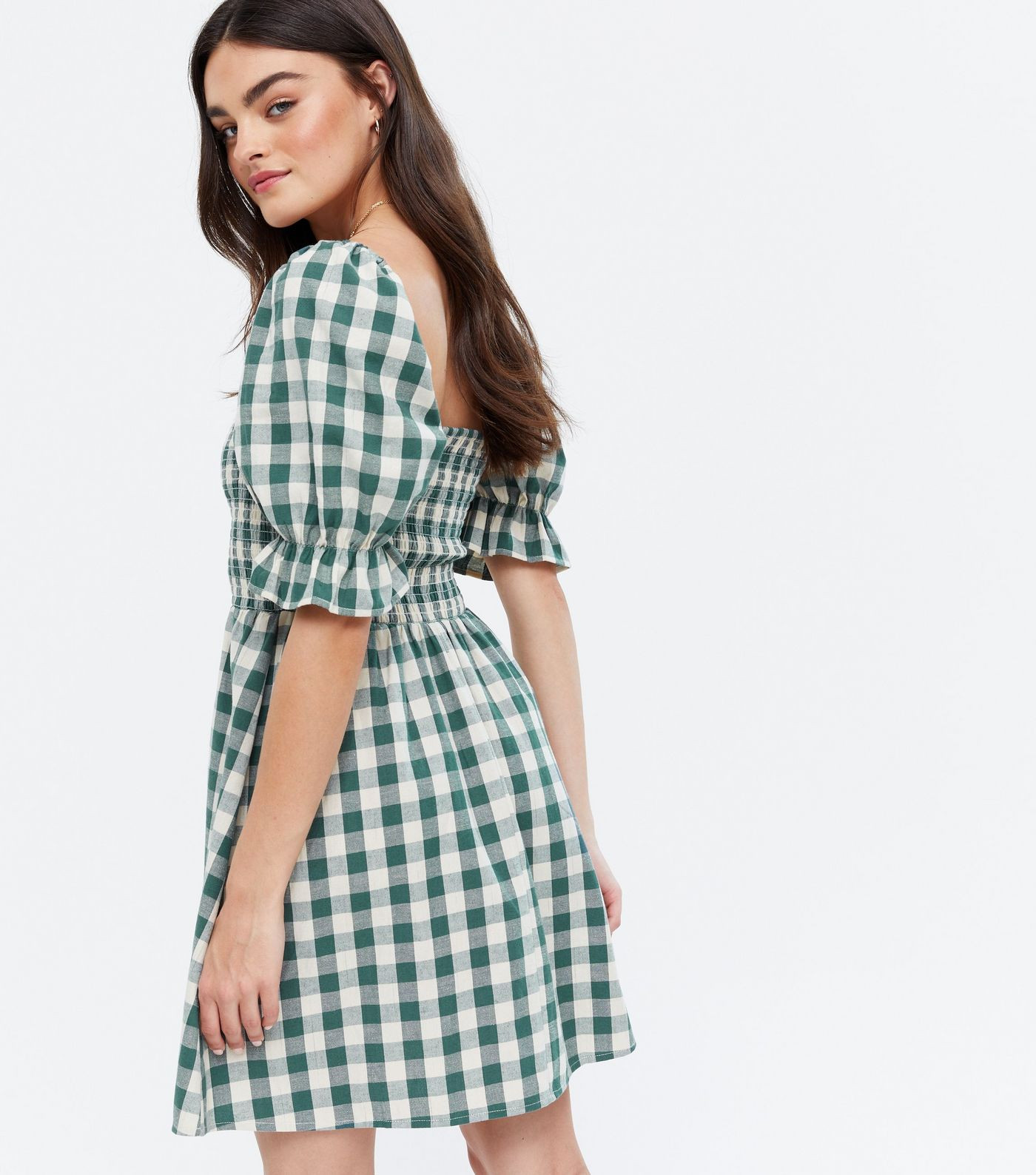 Green Gingham Shirred Mini Dress
						
						Add to Saved Items
						Remove from Saved Items | New Look (UK)