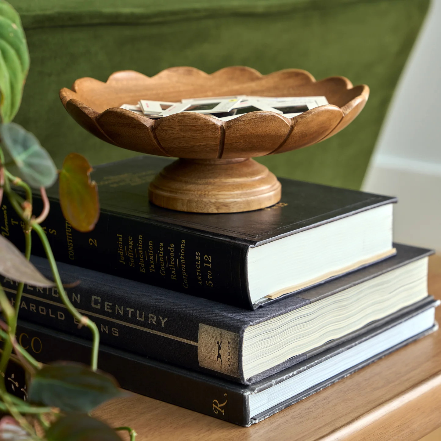 Decorative Antiqued Wood Footed Bowl | Magnolia
