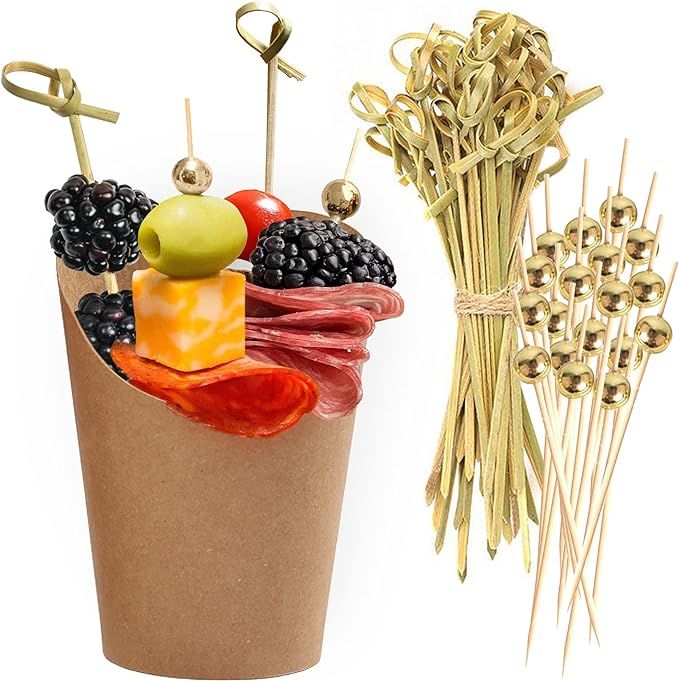[50 Cups + 200 Picks] Kraft Charcuterie Cups with Cocktail Picks (2 Types) - Disposable Brown Pap... | Amazon (US)