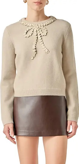 English Factory Floral Appliqué Bow Sweater | Nordstrom | Nordstrom