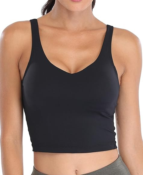 Oalka Sports Bra Womens Longline Padded Crop Tank Yoga Bras Workout Fitness Top | Amazon (US)