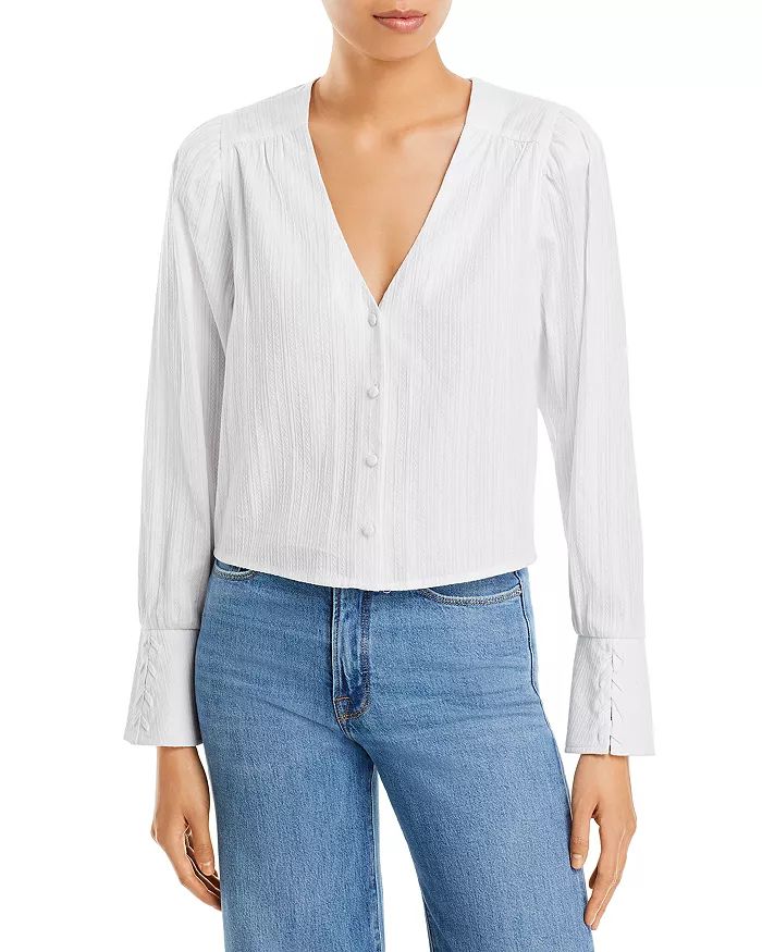 V-Neck Textured Cropped Blouse - 100% Exclusive | Bloomingdale's (US)