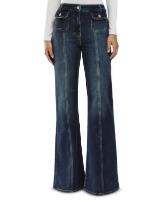 Glora Button Detail High Rise Flare Jeans in Mid Blue | Bloomingdale's (US)