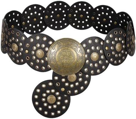 WERFORU Women Wide Western Disc Belt Cowgirl Boho Leather Belt for Jeans Dress | Amazon (US)