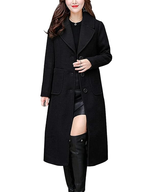 chouyatou Women's Big Notch Lapel Single Breasted Mid-Long Wool Blend Coat | Amazon (US)