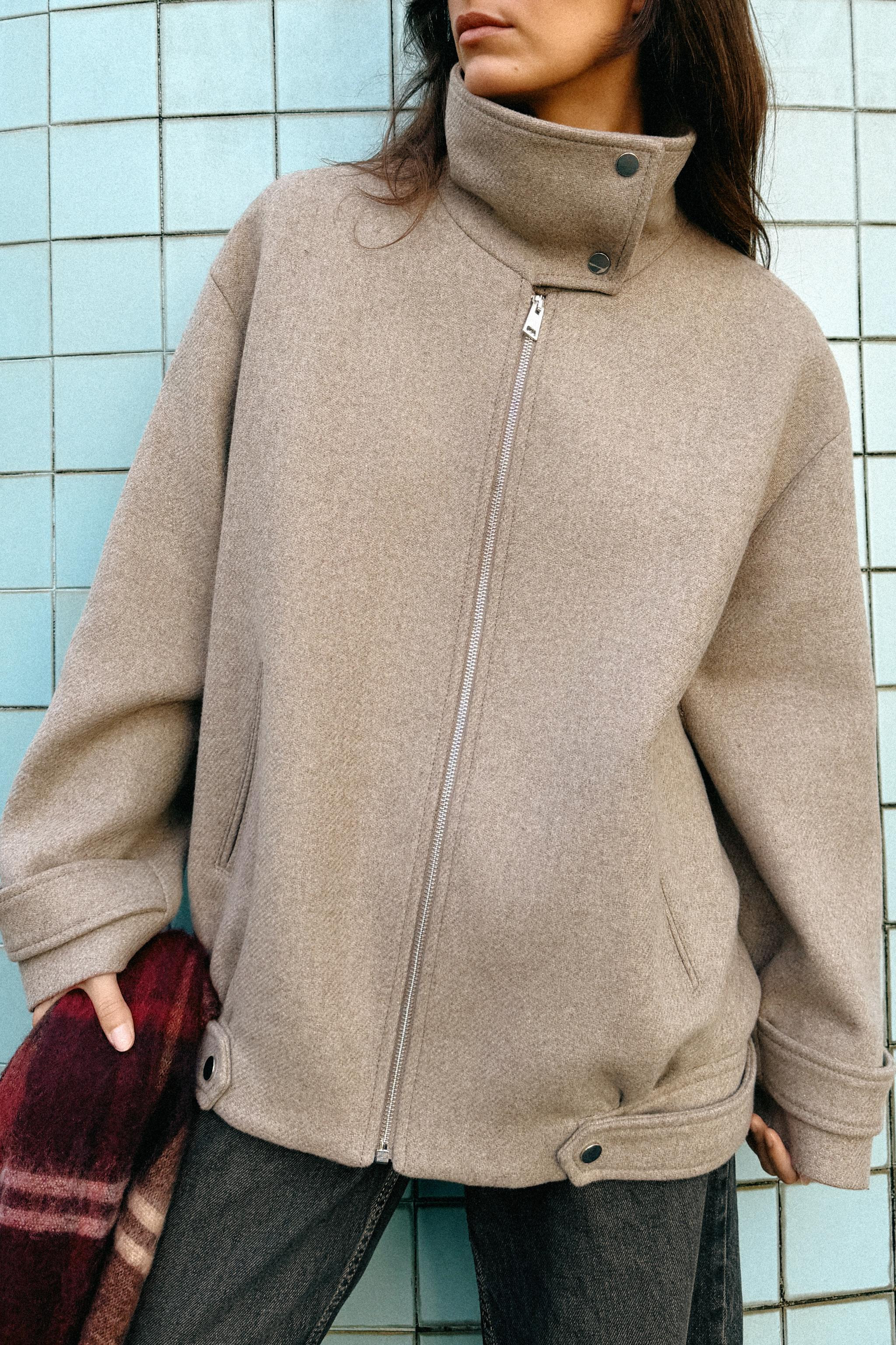 WOOL BLEND HIGH-NECK BOMBER JACKET | Zara US