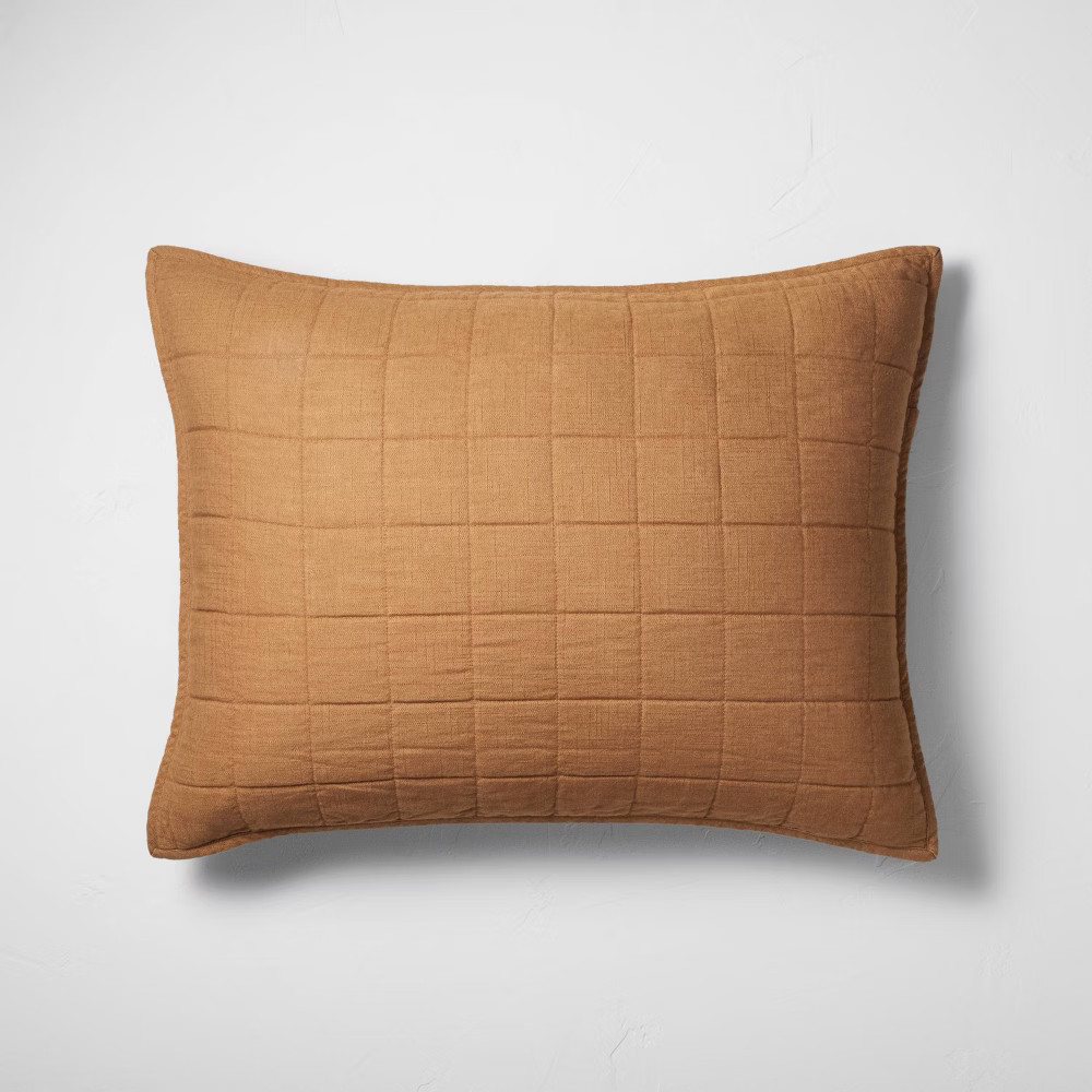 Standard Heavyweight Linen Blend Quilt Pillow Sham Warm Brown - Casaluna | Target