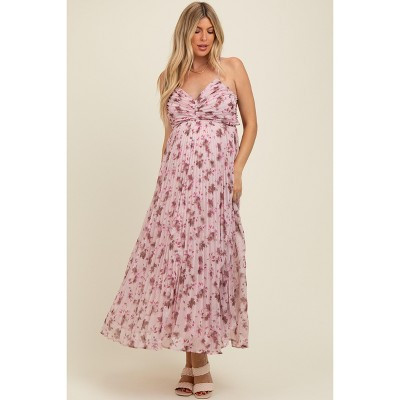 Pinkblush Light Pink Floral Pleated Chiffon Cutout Tie Back Maternity Maxi Dress Large | Target