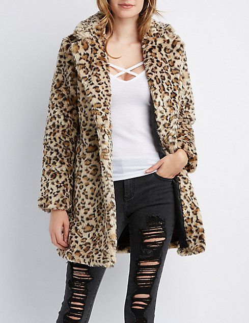 Leopard Faux Fur Notched Lapel Coat | Charlotte Russe