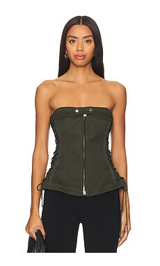 SIMKHAI Sasha Zip Up Bustier in Moss from Revolve.com | Revolve Clothing (Global)