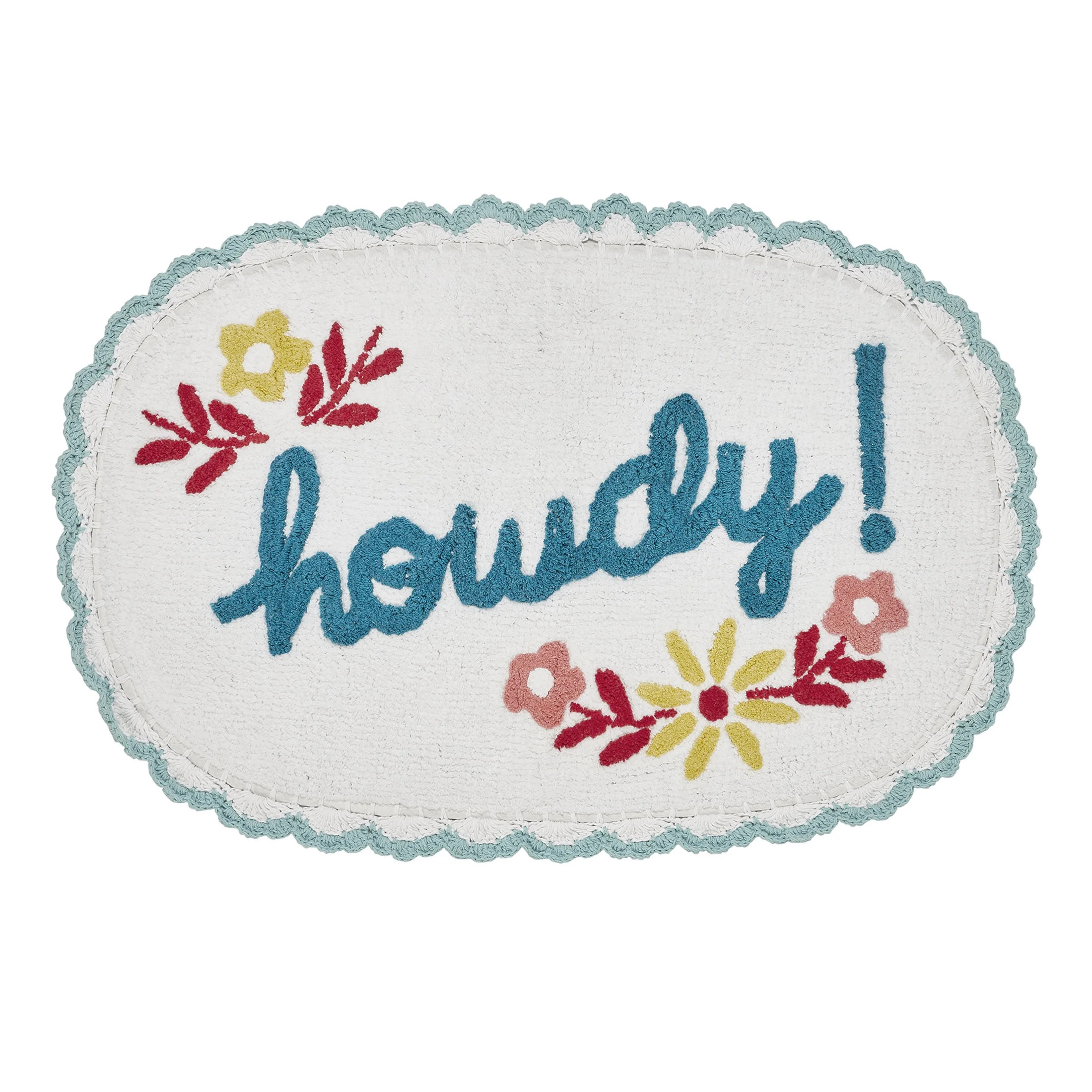 The Pioneer Woman Floral Howdy Typography Arctic White Cotton Oval Bath Rug, 20" x 32" | Walmart (US)