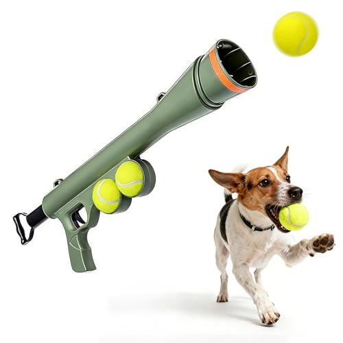 CyberPaws Dog Ball Launcher for Dogs,Dog Tennis Ball Blaster Thrower Gun for Fetch with 2 Tennis Balls for Small Medium Dogs, Easy Load Dog Ball Thrower Toy for Indoor Outdoor Play (Green) | Amazon (US)