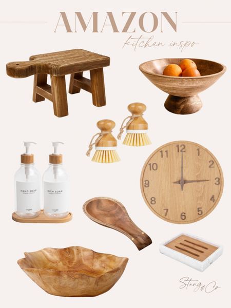 Amazon kitchen inspo - wood decor. 

Soap dispenser, wood tray, fruit bowl, kitchen clock, dish scrubber, spoon holder, wood bowl 

#LTKstyletip #LTKhome #LTKunder50