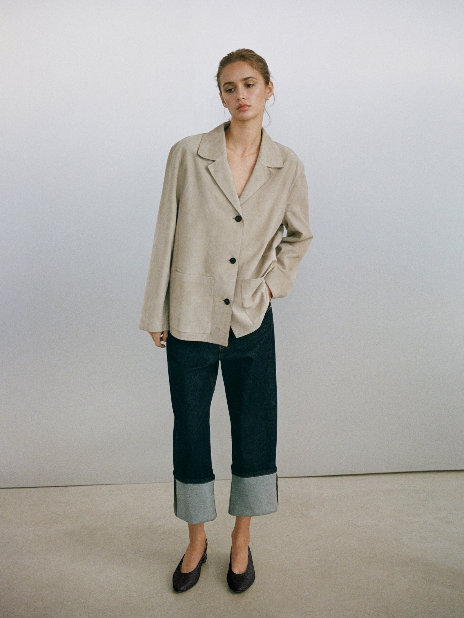 Flowing suede leather blazer | Massimo Dutti US