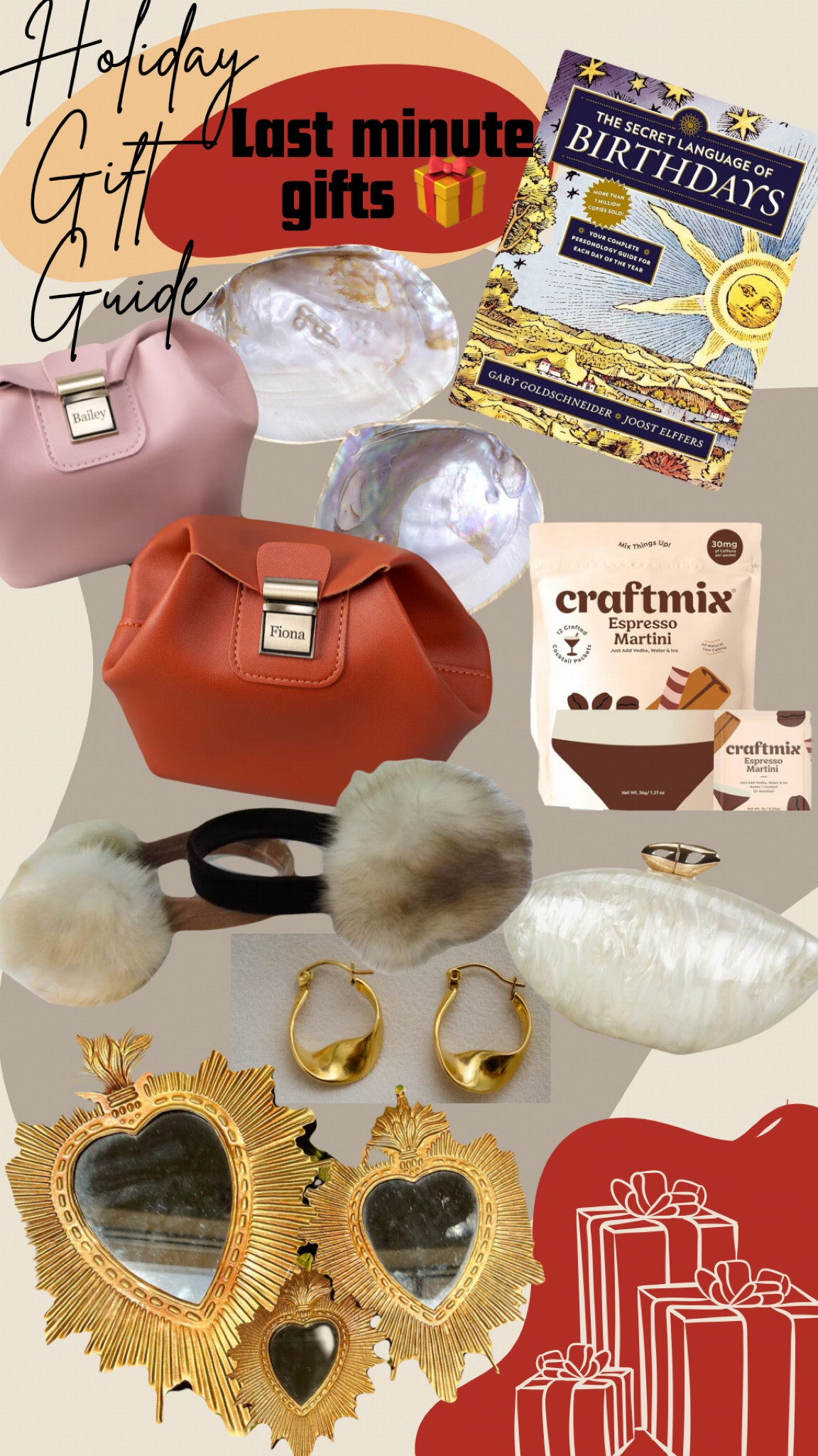 Holiday gift guide: last minute gifts! 🎁 the clock is ticking and these are easy ways to check off your list. Birthday book, earmuffs, shell dish, acrylic clutch, earrings, sacred heart mirror, espresso martini mix, makeup bag 

#LTKHoliday #LTKFindsUnder100 #LTKGiftGuide